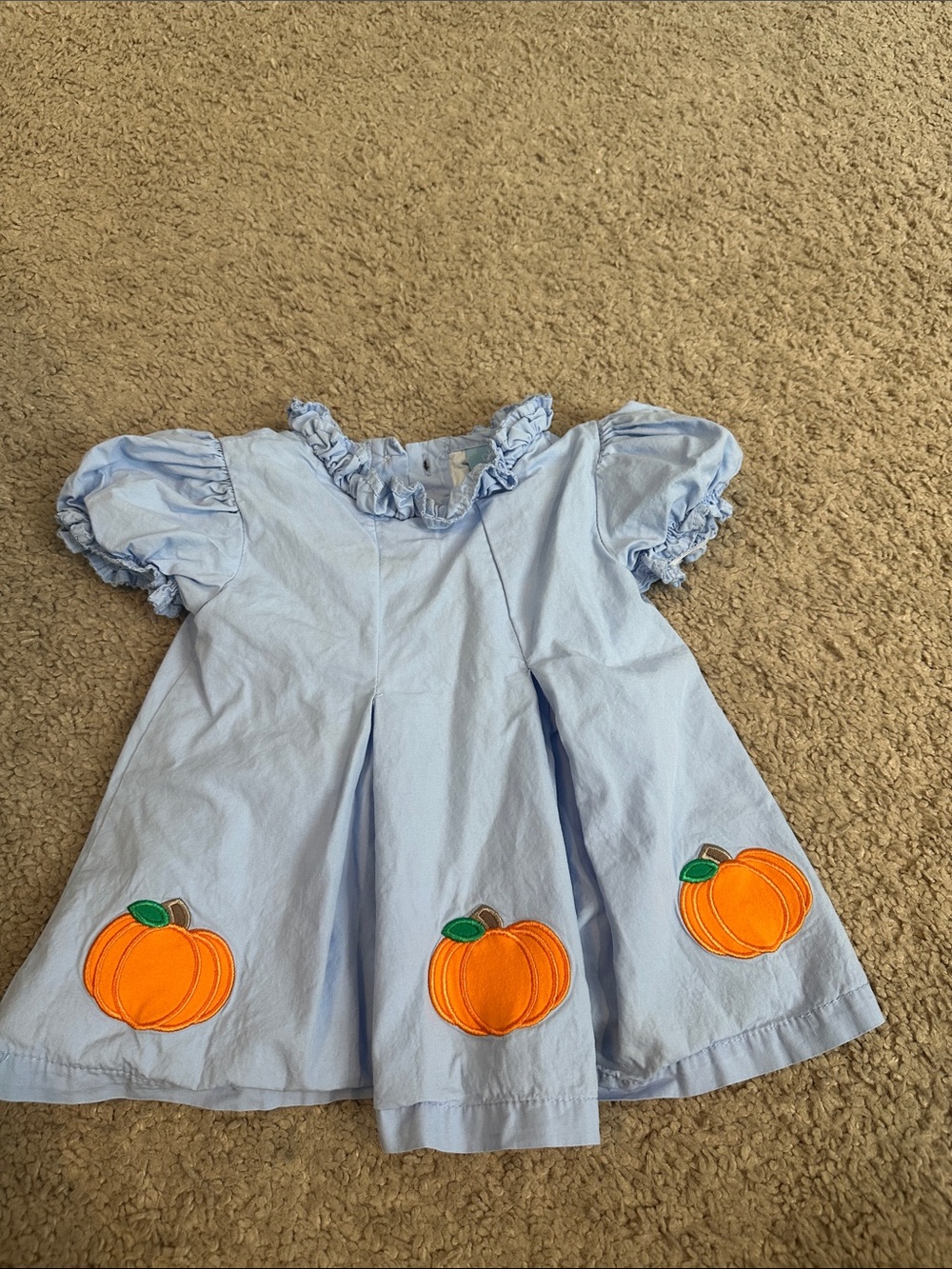 Light Blue Pumpkin Appliqué Baby Dress 12m